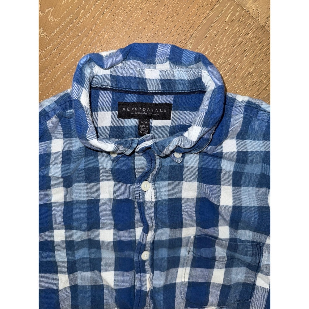 Aeropostale Mens Blue White Plaid Long Sleeve Button Down Shirt‎ Size Medium - Picture 2 of 4